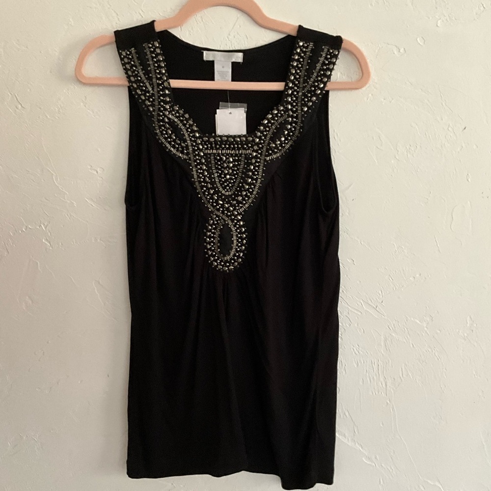 Design History Black Beaded Sleeveless Top Medium